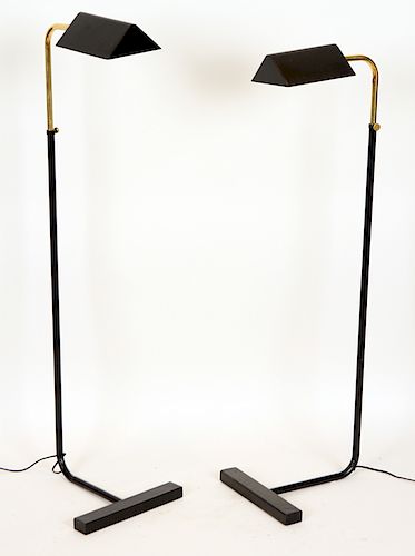 PAIR BRASS IRON FLOOR LAMPS