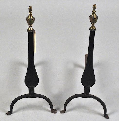 PAIR BRASS & IRON URN TOP KNIFE