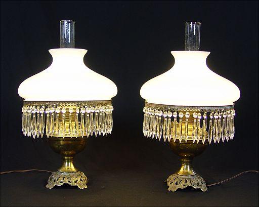 PAIR BRASS LAMPS WITH ELEGANT WHITE