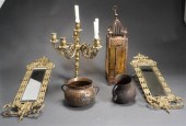 PAIR BRASS MIRRORED-BACK SCONC
