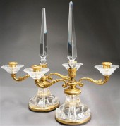 PAIR BRASS MOUNTED CRYSTAL TWO