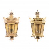 PAIR, BRASS PAGODA-FORM LANTER