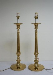 PAIR BRASS TABLE LAMPS WITH SH