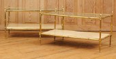 PAIR BRASS TABLES GLASS TOPS P