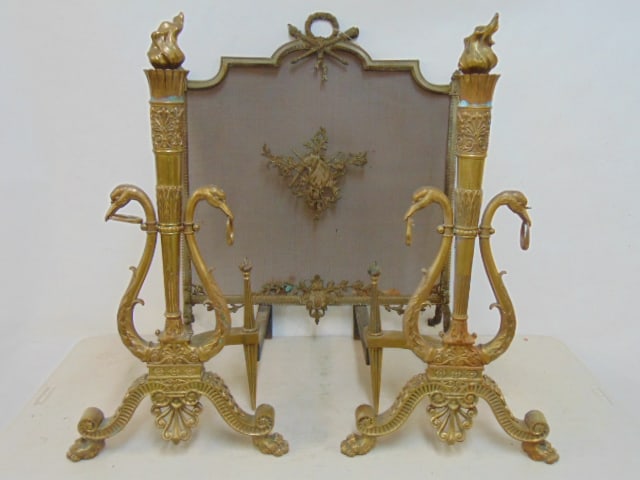 PAIR BRASS TORCH SHAPED ANDIRONS