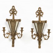 PAIR, BRASS TWO LIGHT RAMS HEA
