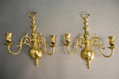 PAIR BRASS TWO-LIGHT SCONCESPa