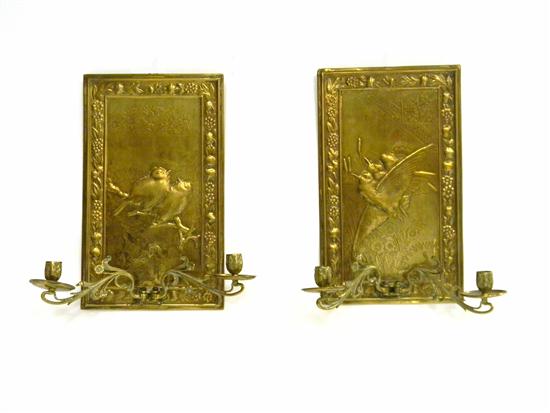 Pair brass wall sconces with bird