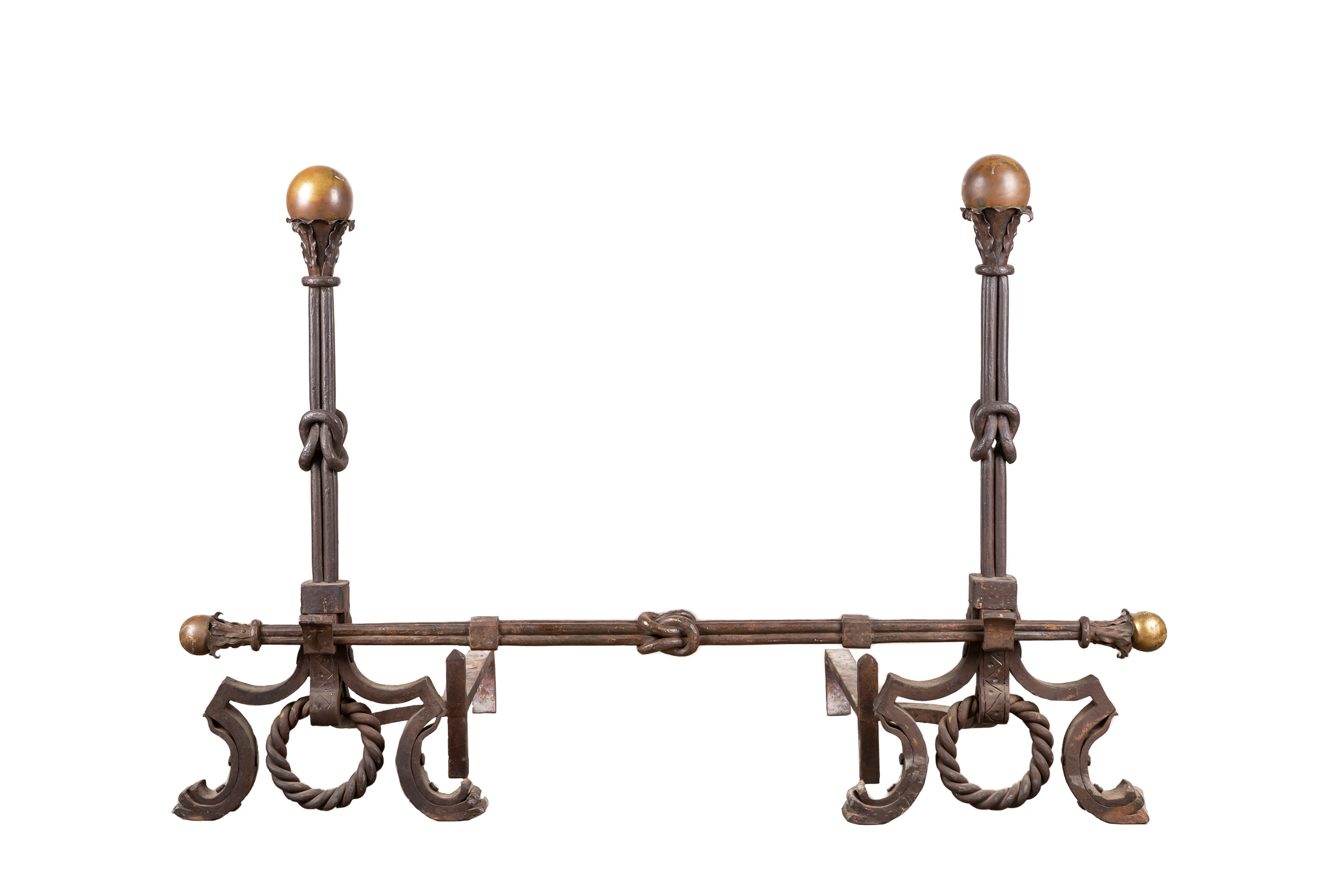PAIR BRASS & WROUGHT IRON