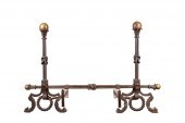 PAIR BRASS & WROUGHT IRON ANDI