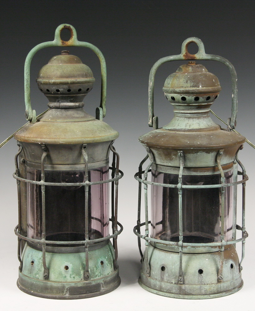 PAIR BRONZE ANCHOR LANTERNS -