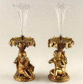 PAIR BRONZE AND CUT CRYSTAL EP