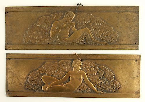 PAIR BRONZE ART NOUVEAU PANELS