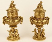 PAIR BRONZE BAROQUE STYLE URNS