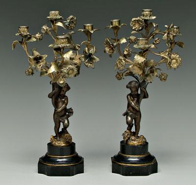 Pair bronze candelabra: each with