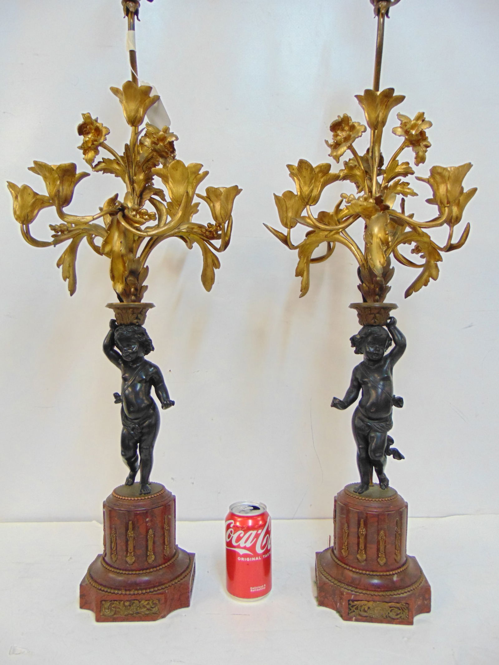 PAIR BRONZE CANDELABRA, FIGURAL