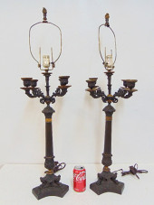 PAIR BRONZE CANDELABRA LAMPS,