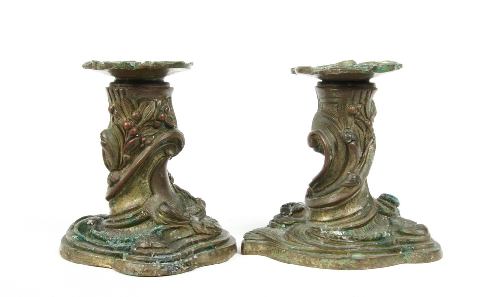 PAIR BRONZE CANDLEHOLDERS - Early