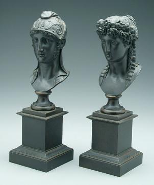 Pair bronze classical busts: