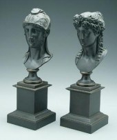 Pair bronze classical busts: p
