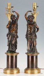 PAIR BRONZE CLASSICAL FIGURE L