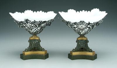 Pair bronze compotes: elaborate
