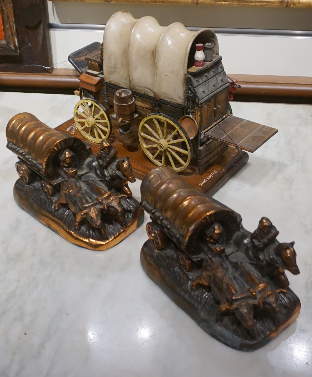 PAIR BRONZE COVERED WAGON