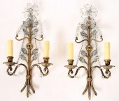 PAIR BRONZE CRYSTAL SCONCES MA