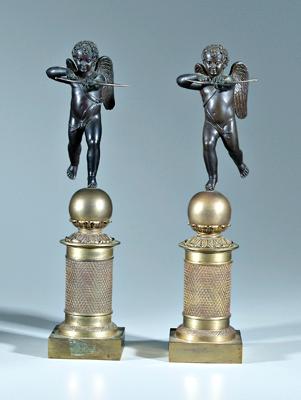 Pair bronze cupids: patinated