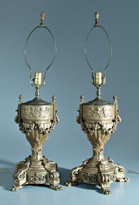 Pair bronze doré lamps: urns with
