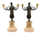 PAIR BRONZE DORE, MARBLE & ORM