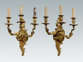 Pair bronze dore sconces: roco
