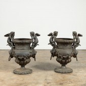 PAIR, BRONZE DOUBLE CHERUB FLO