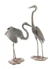 Pair bronze egret fountains mo