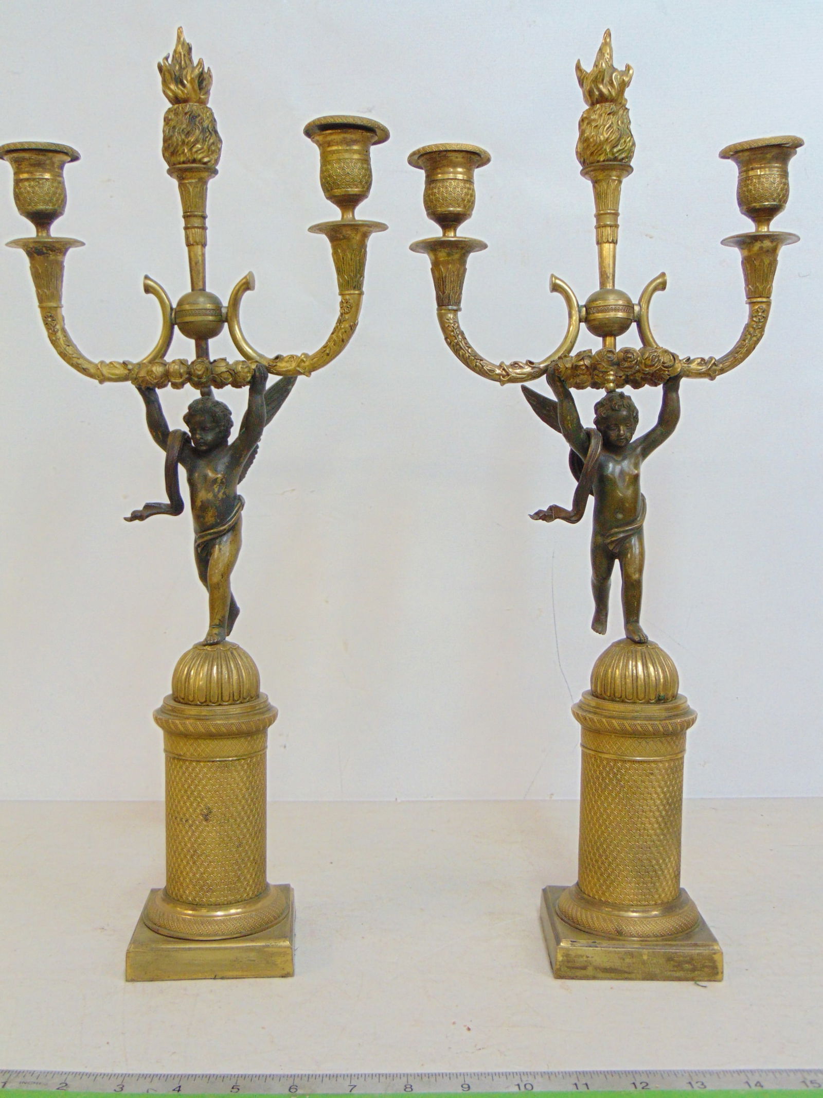 PAIR BRONZE EMPIRE CANDELABRA ON