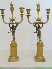 PAIR BRONZE EMPIRE CANDELABRA