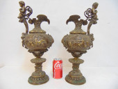 PAIR BRONZE EWERS WITH FIGURAL