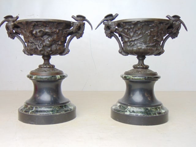 PAIR BRONZE GARNITURES, URNS ON