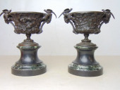 PAIR BRONZE GARNITURES, URNS O