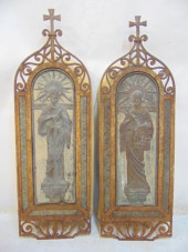 PAIR BRONZE IRON & TOLE RELIGI