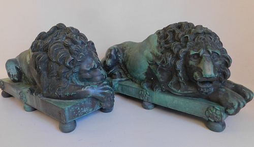 PAIR BRONZE LIONS AFTER CANOVAA