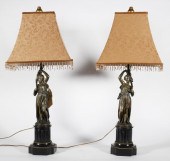 PAIR BRONZE & MARBLE TABLE LAM