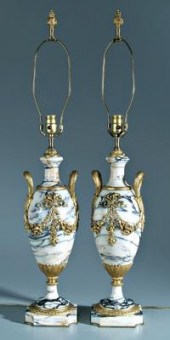 Pair bronze mounted marble lam