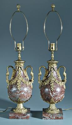 Pair bronze mounted marble lamps: