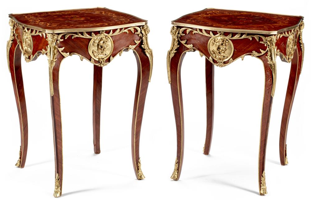 PAIR BRONZE-MOUNTED MARQUETRY