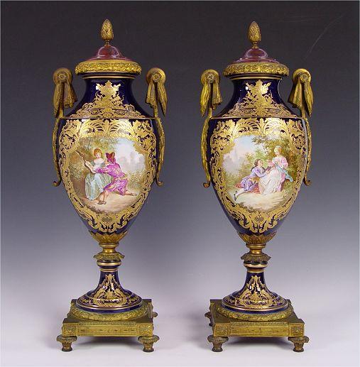 PAIR BRONZE MOUNTED SEVRES