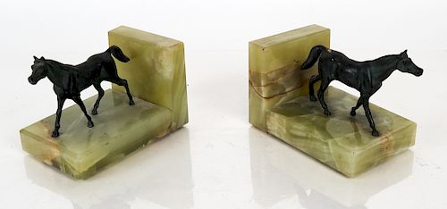 PAIR BRONZE & ONYX HORSE-FORM