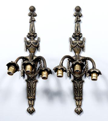 Pair bronze sconces: each with