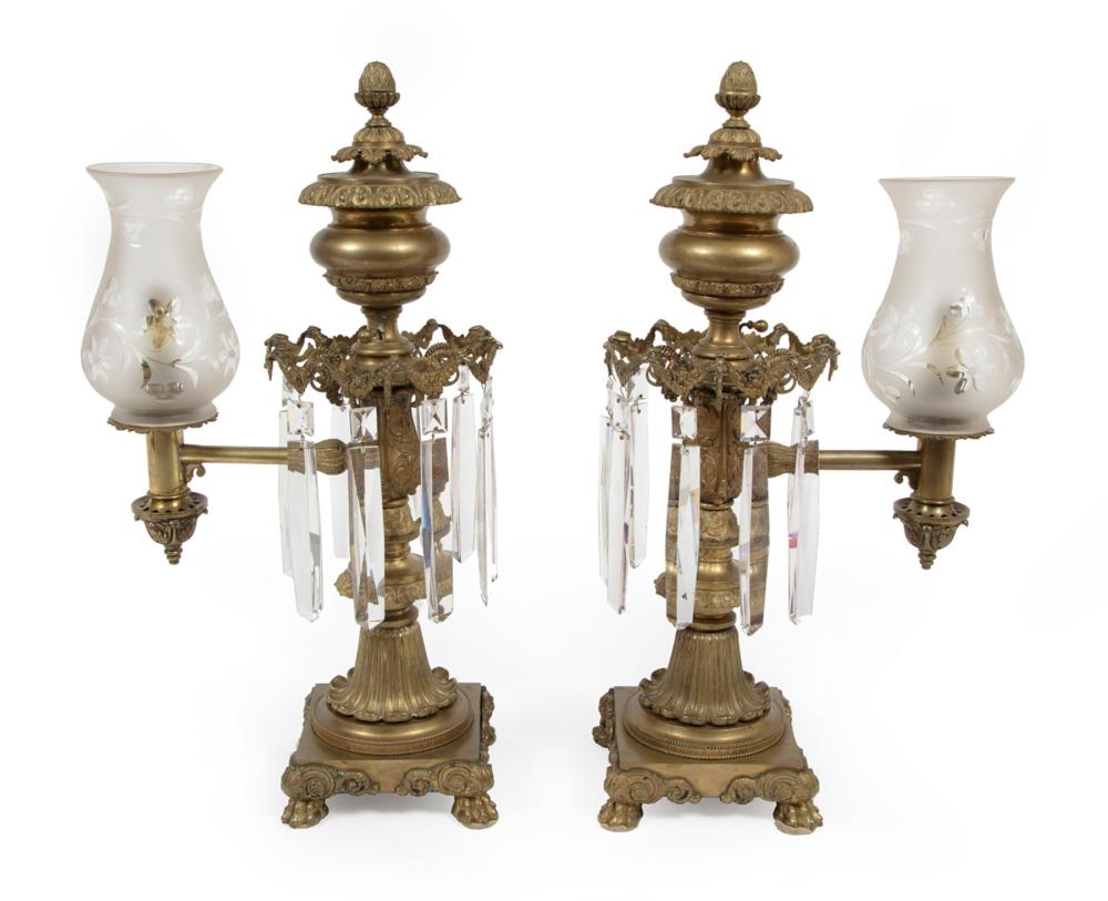 PAIR BRONZE SINGLE-LIGHT ARGAND
