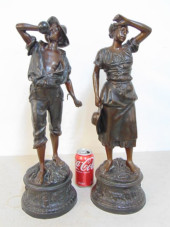 PAIR BRONZE STATUES, GLEANERS,